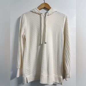 Nine West Ivory Ribbed Hoodie Sweatshirt | Women’s M | Soft Neutral Knit